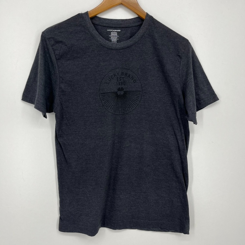 Lucky Brand T-Shirt Men's Size M Gray Logo Short Sleeve Crew Neck Sleepwear